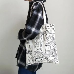 White Cartoon Graphic Tote Bag