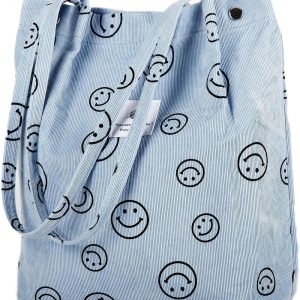 Blue Smiley Corduroy Tote Bags