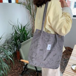 Grey Bear Curdoroy Tote Bag