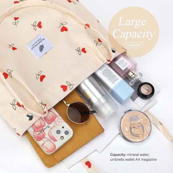 Floral Corduroy Shoulder Bag Reusable Shopping Bags Casual Tote - Image 2